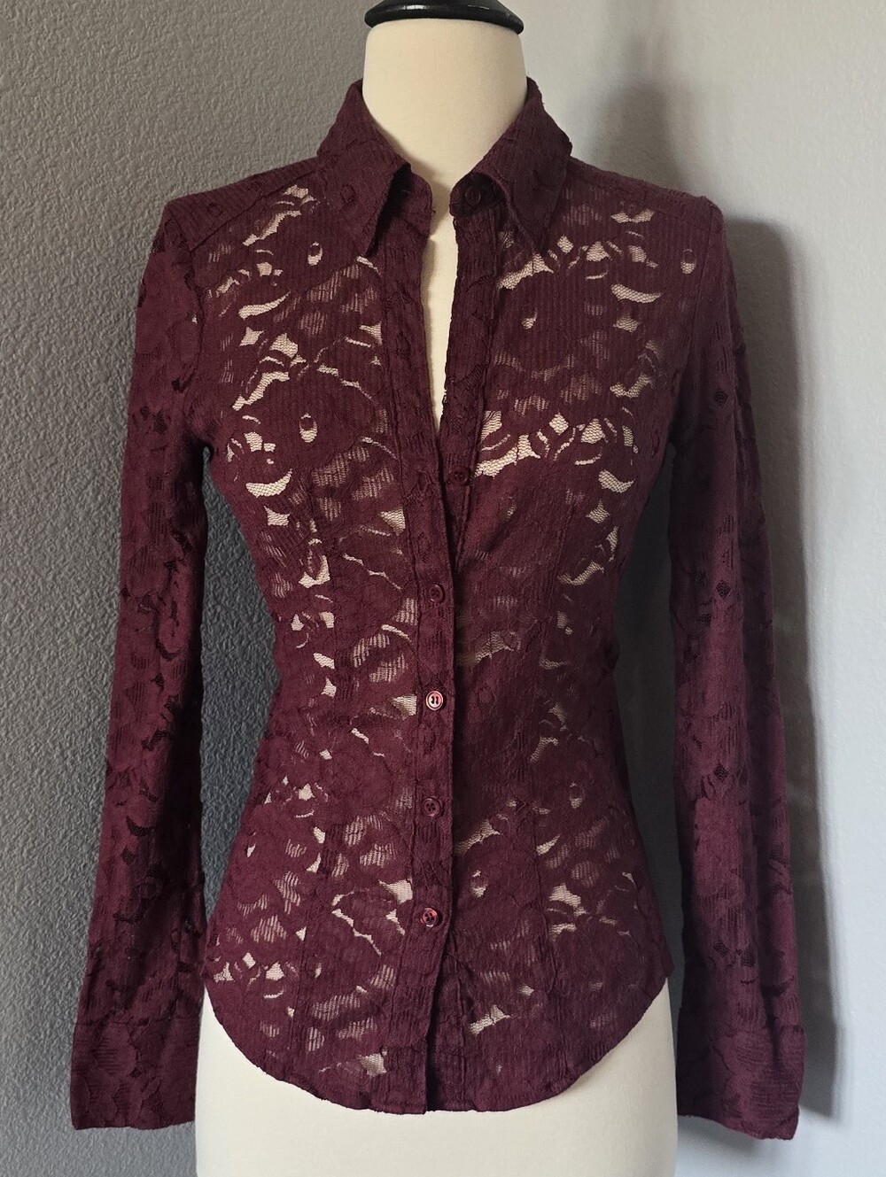 Vintage Y2K New York & Company Cotton Lace Button Up Top XS Extra Small